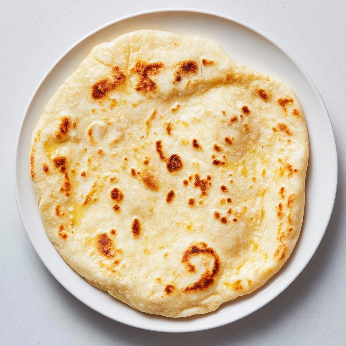 Golden-brown Three-Ingredient Easy Flatbreads, ready to be torn and dipped in creamy hummus.