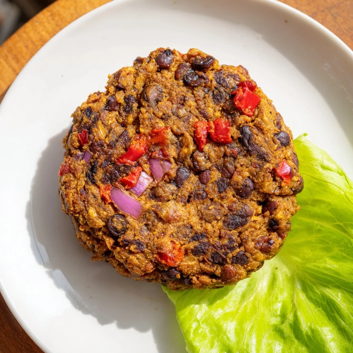 Golden-brown crust and fresh toppings adorn these flavorful, homemade vegetarian black bean burgers.