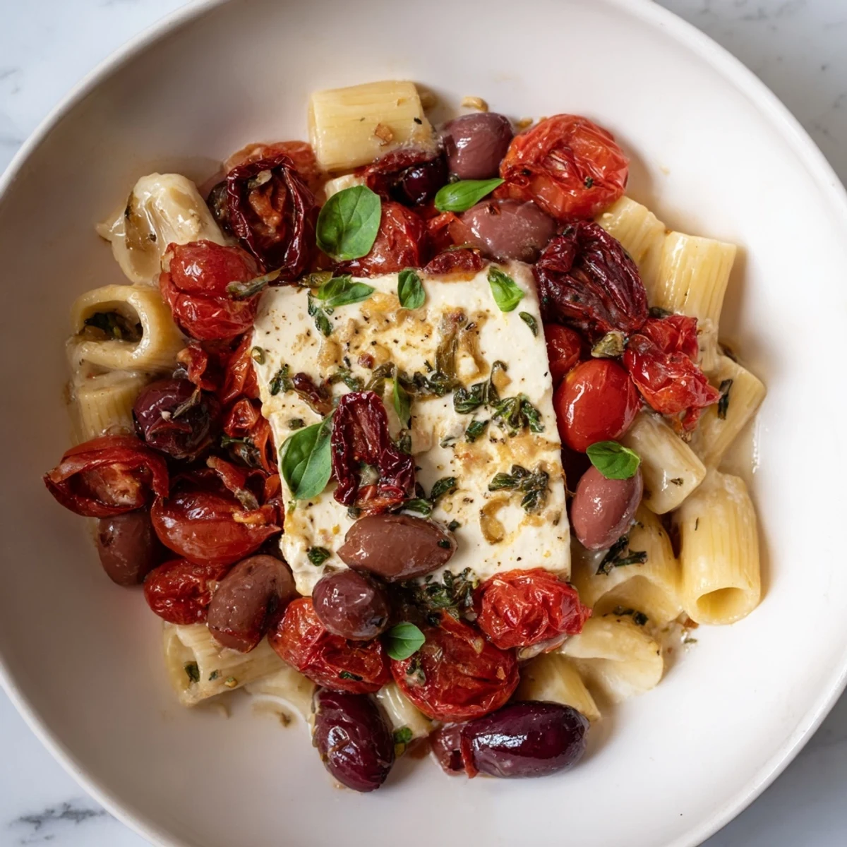 Baked Feta Pasta Tomatoes Olives