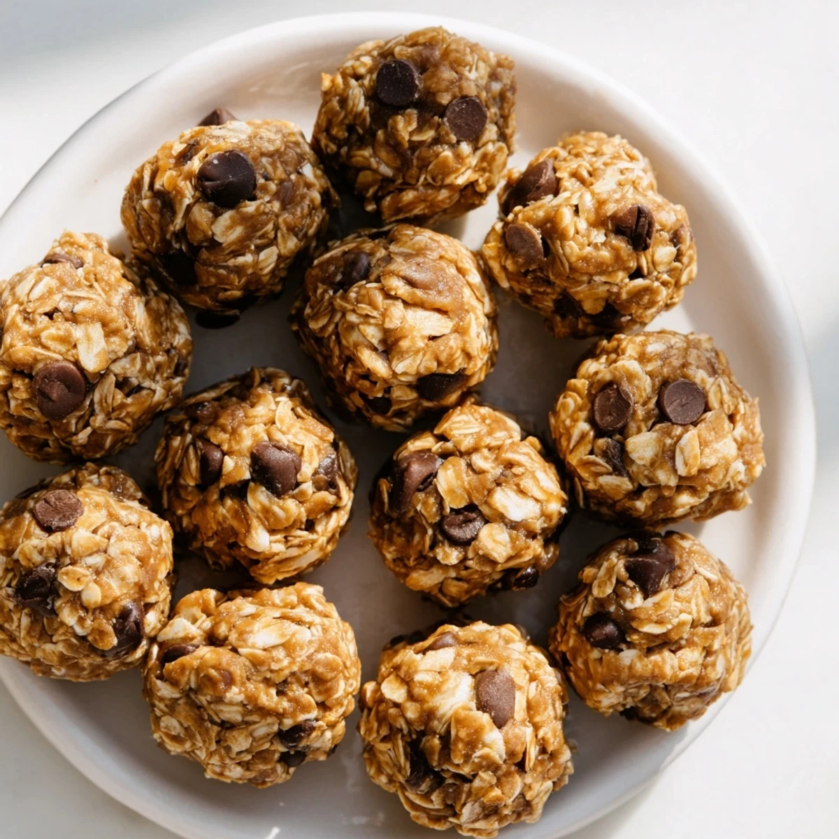 Close-up of freshly rolled no-bake peanut butter energy balls, showcasing their textured, bite-sized goodness.