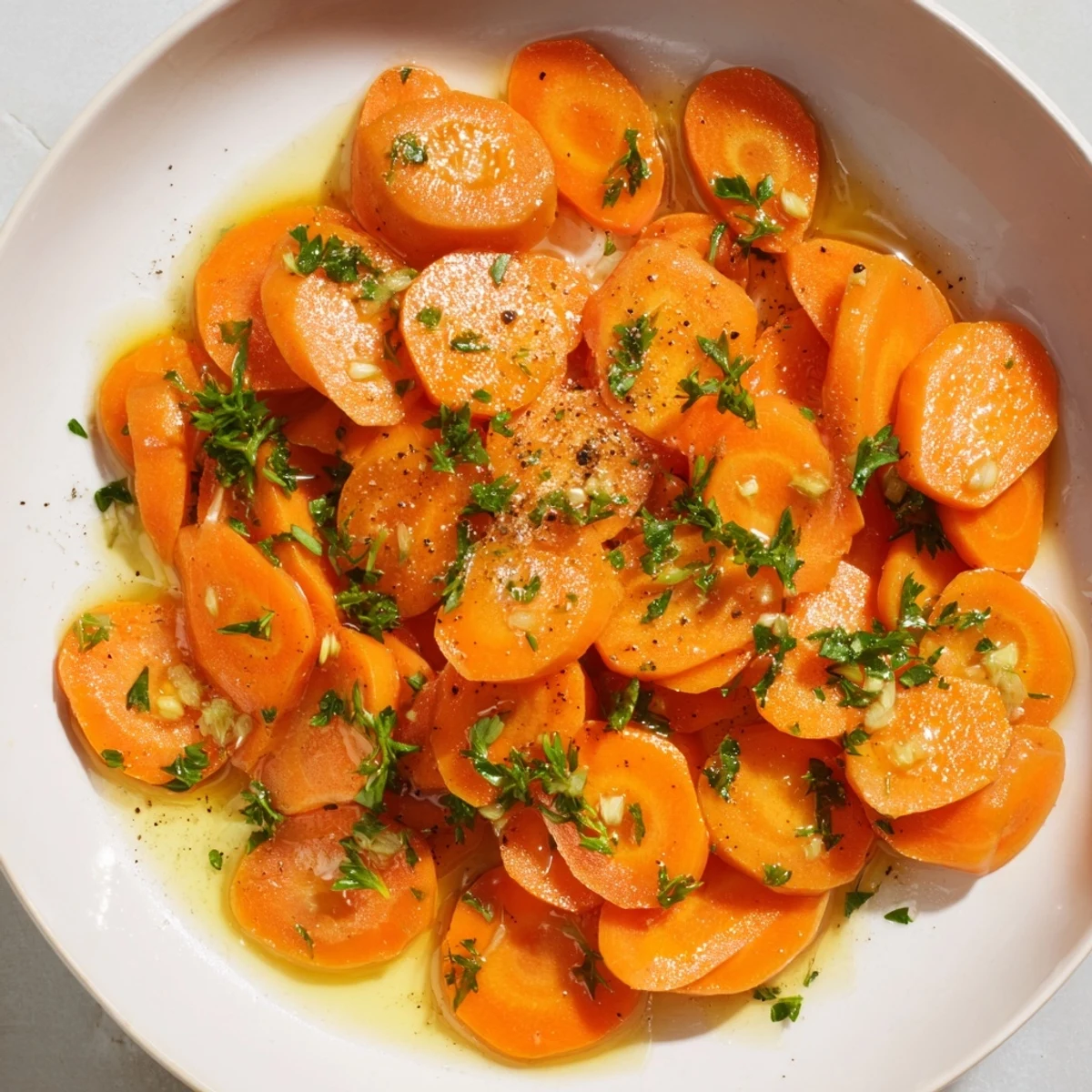 Golden honey-glazed carrots, glistening and tender, ready to brighten a dinner plate with savory sweetness.