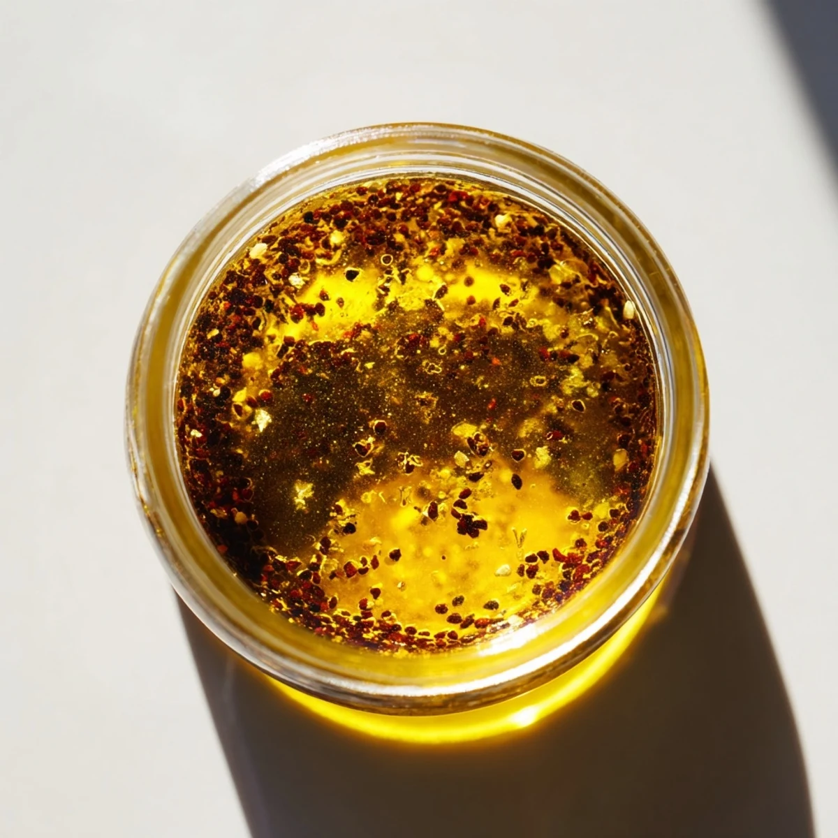 A light-yellow Simple Honey Vinaigrette Salad Dressing, shaken and ready to pour over mixed greens.