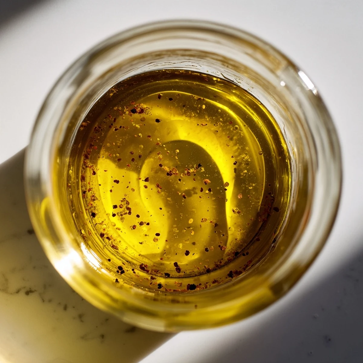 Vibrant, emulsified Simple Honey Vinaigrette Salad Dressing in a clear jar, ready for use.