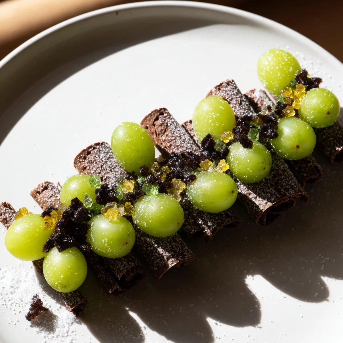 A magical image: vibrant green grapes glistens inside this stunning The Crystal Cave dessert.