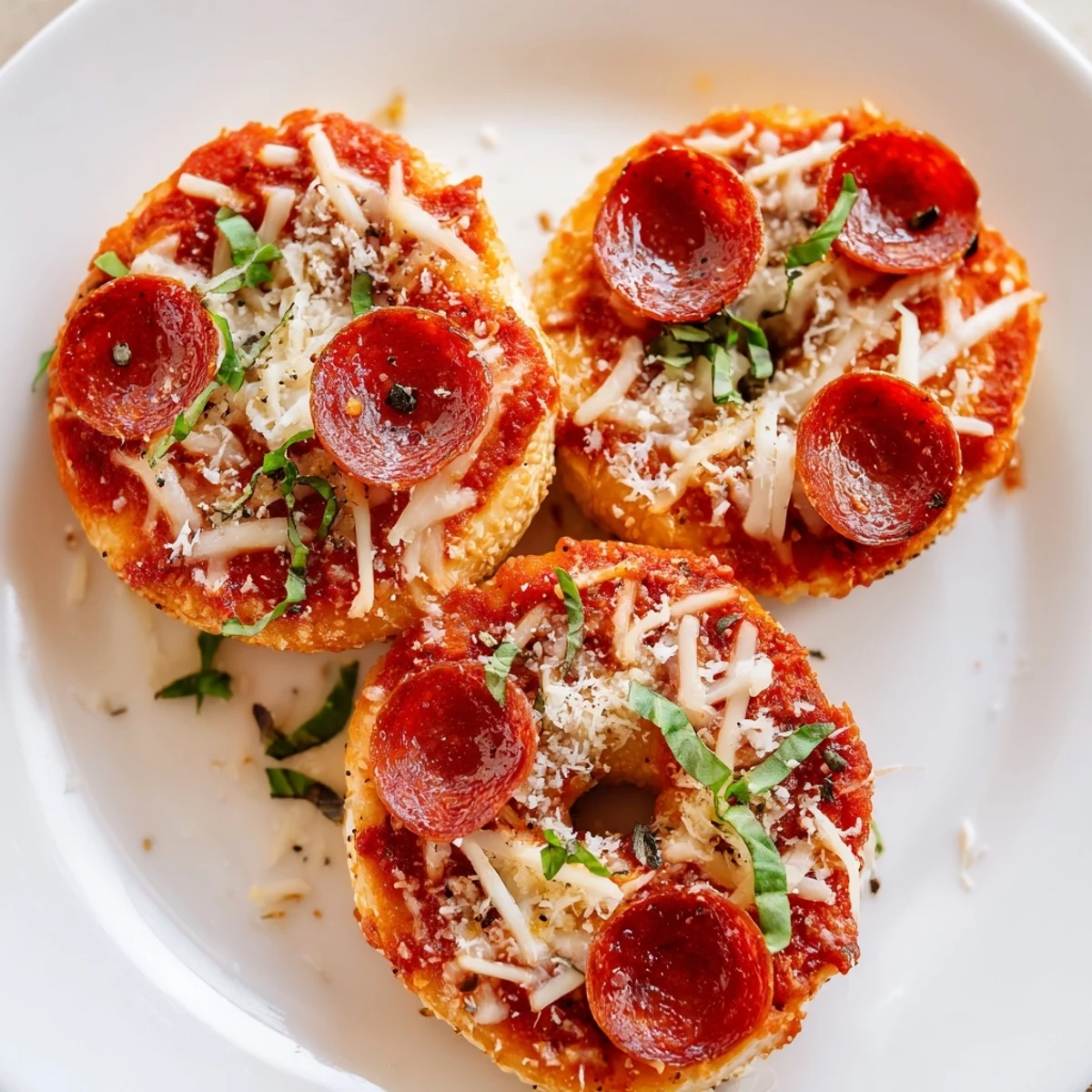 Freshly baked mini pepperoni pizza bagels, offering a delicious combination of flavors and textures.