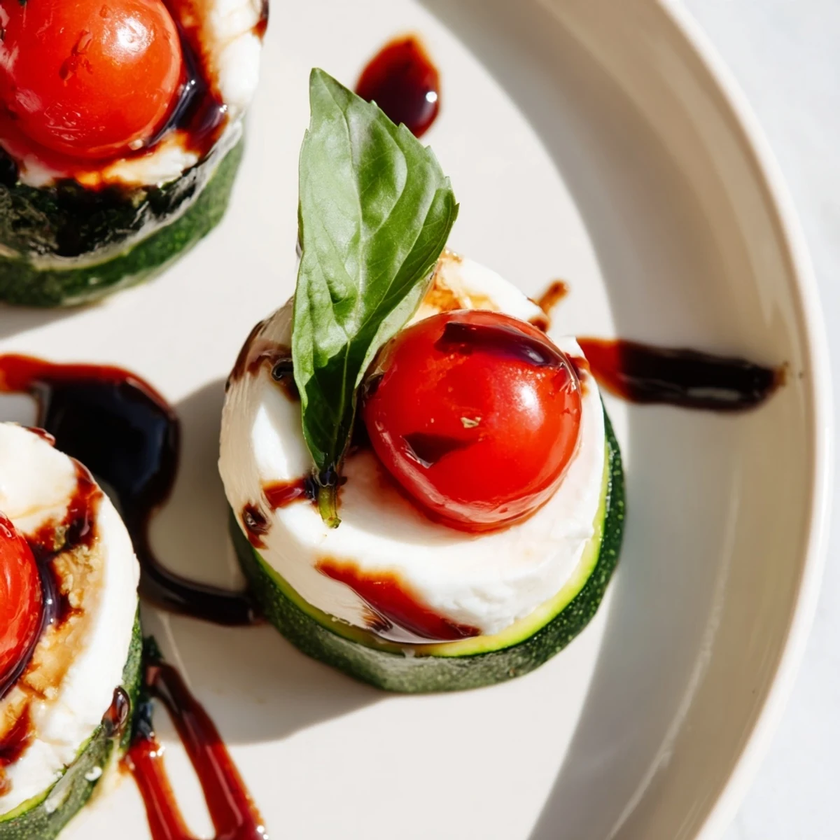 Golden-brown zucchini Caprese bites topped with mozzarella, ready to be enjoyed as appetizers.