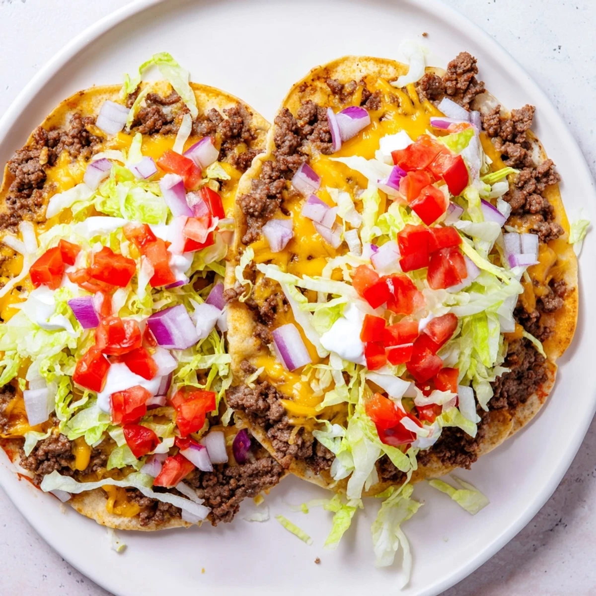 Golden-brown, crispy smash tacos loaded with seasoned beef, cheese, and fresh, colorful toppings.