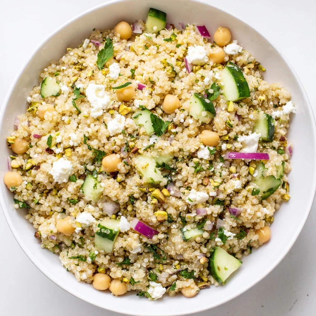 Jennifer Aniston Salad: A colorful mix of grains, chickpeas, and feta cheese, ready to eat.