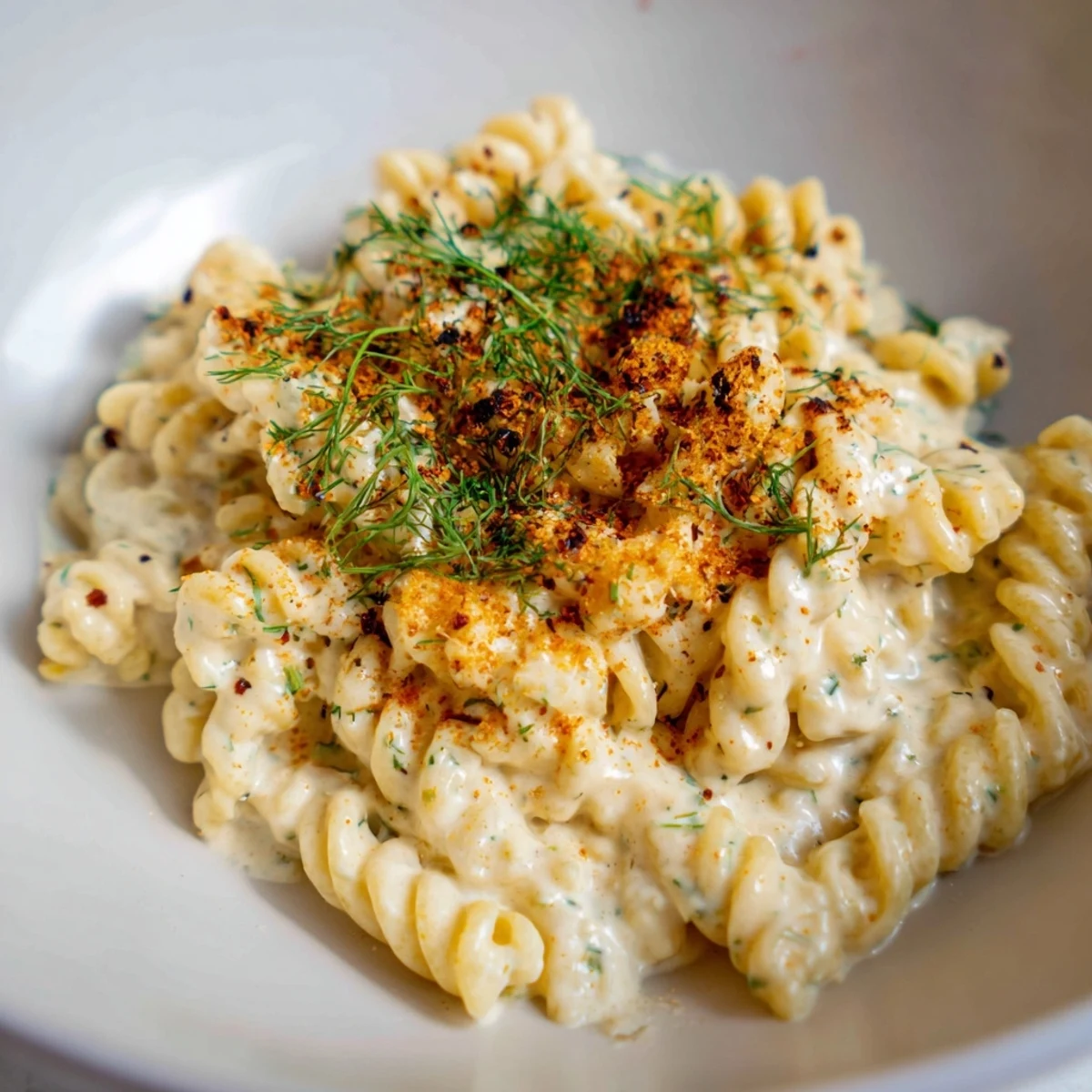 Creamy Turkish Yogurt Pasta pictured, featuring fusilli bathed in garlicky yogurt and spiced butter.