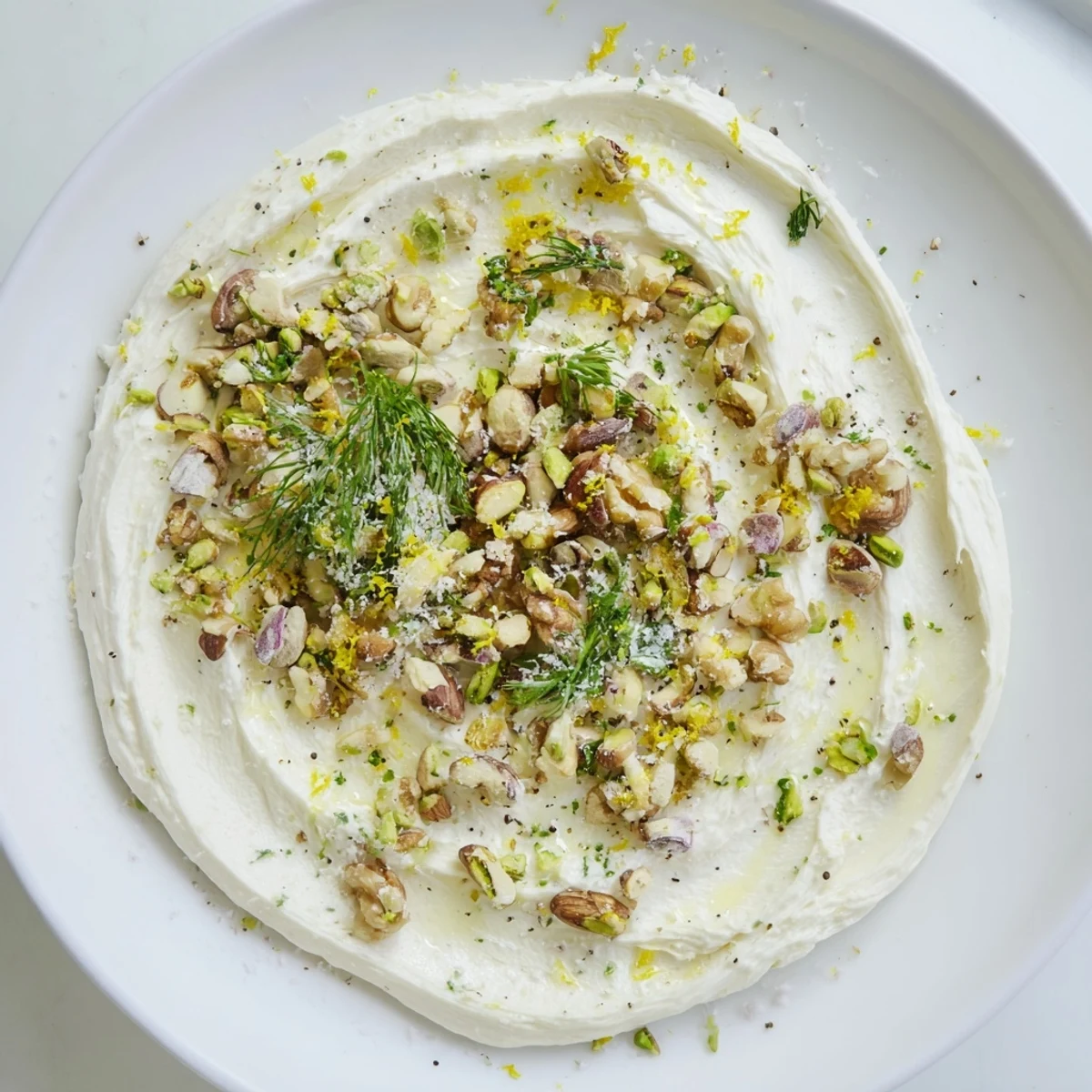 Creamy butter board charcuterie laden with toasted nuts and fresh herbs, ready for crackers.