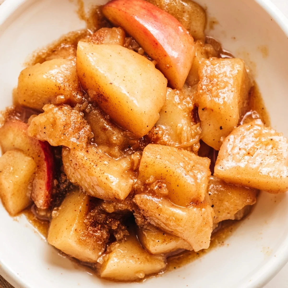 Golden-brown Slow Cooker Stewed Apples, a sweet and cinnamony breakfast or dessert topping.
