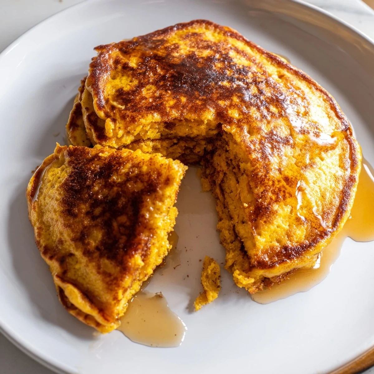 Warm, spiced pumpkin pancakes served fresh from the griddle, ready for a delicious vegetarian brunch.