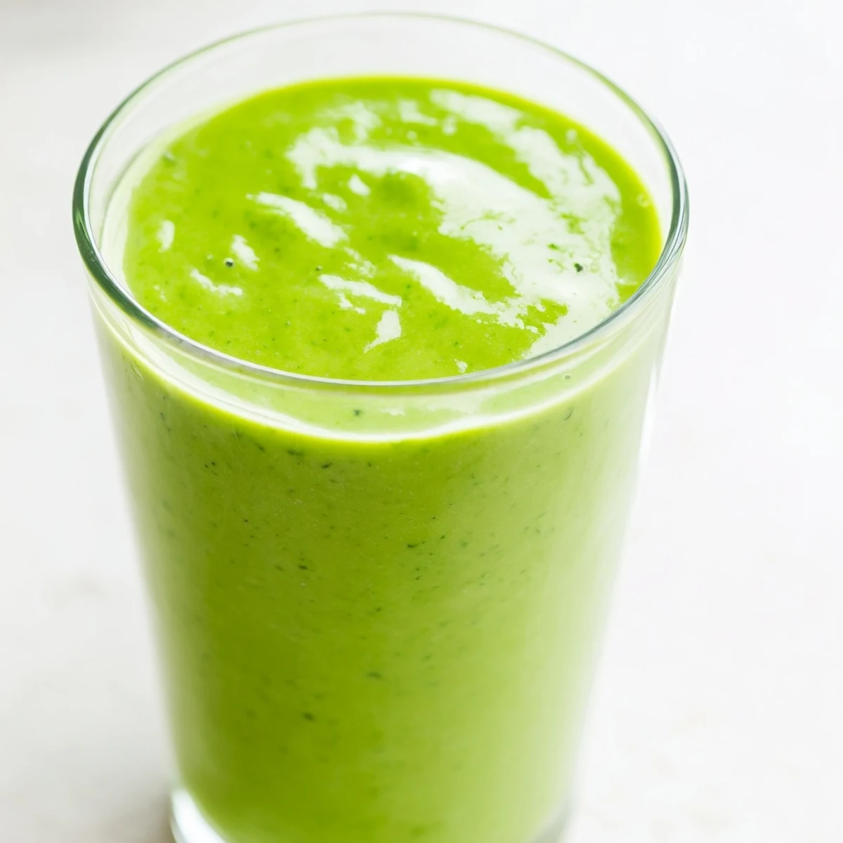 Close-up of creamy Spinach-Hidden Smoothie showing a bright green hue, served with a sprinkle of chia seeds.