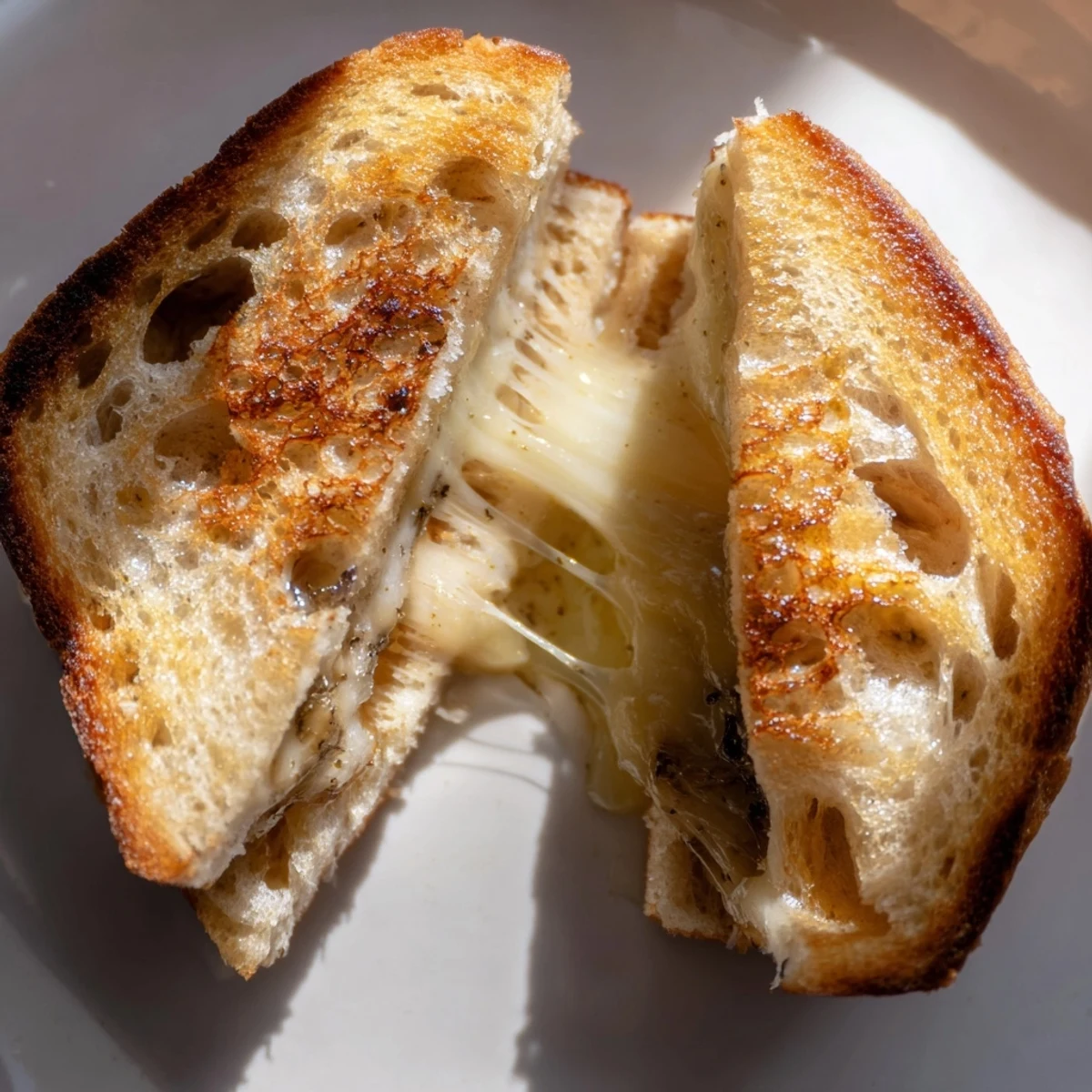 Gooey Truffle Grilled Cheese with aromatic truffle oil drizzle, paired with a crisp green salad on the side.