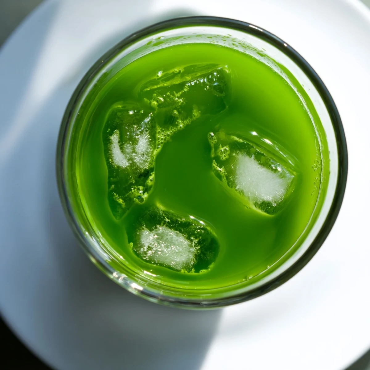 Two serving jars of Cabbage and Kale Detox Juice with strainer and chopped kale beside them, highlighting the vibrant green color of the healthy beverage.