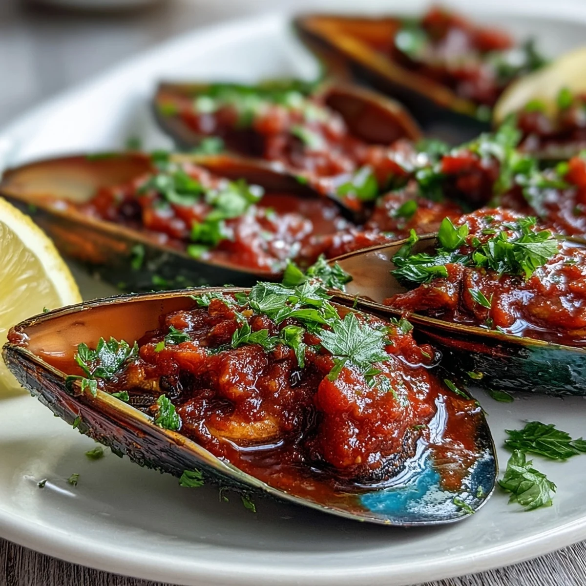 Smoky Mussels Pomodoro served in a cast-iron skillet with crusty bread for dipping.