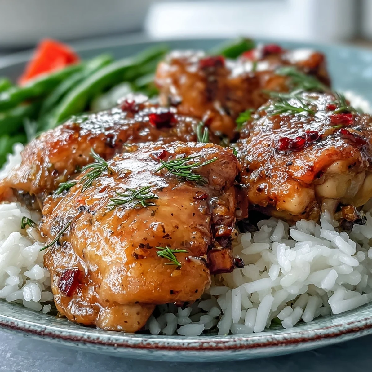 Slow Cooker Honey Mustard Chicken breasts simmer in a rich, velvety golden sauce, perfect for serving over fluffy white rice or creamy mashed potatoes.