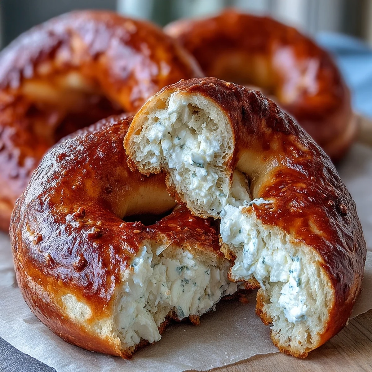 Freshly baked Greek Yogurt Bagels topped with everything seasoning rest on a cooling rack, showing a golden, chewy crust.