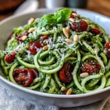 Fresh Zucchini Noodles with Raw Pesto, perfect for a light, healthy Italian-inspired lunch.