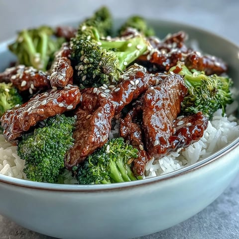 Fluffy rice topped with tender beef strips, crisp steamed broccoli and glossy soy-ginger sauce in a bowl.