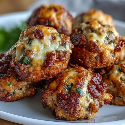 Golden-brown Rotel Sausage Balls hot from the oven on a platter, served with a creamy dipping sauce for an easy party appetizer.