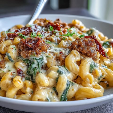 Creamy Tuscan Chili Mac steaming in a skillet, topped with melted mozzarella and fresh basil, ready to serve.