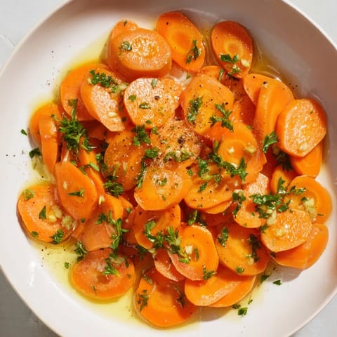 Golden honey-glazed carrots, glistening and tender, ready to brighten a dinner plate with savory sweetness.