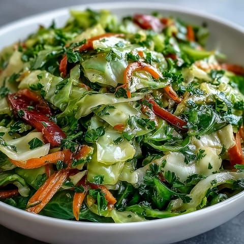 Warm, tender cooked and loved cabbage salad with vibrant vegetables and tangy dressing.
