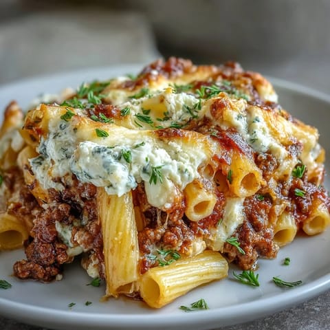 Golden edges crackle on this hearty Cottage Cheese Protein Pasta Bake with Ground Beef served fresh.