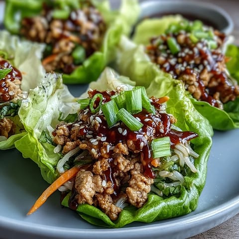 Potsticker Noodle Lettuce Cups garnished with fresh cilantro and sesame seeds on a plate.