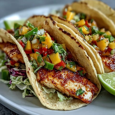 Light Mango Salsa Tilapia Tacos in Corn Tortillas offer a bright, gluten-free, weeknight-friendly meal.