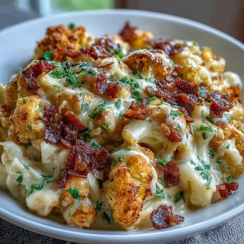 Keto Mac Cheese Cauliflower Bacon