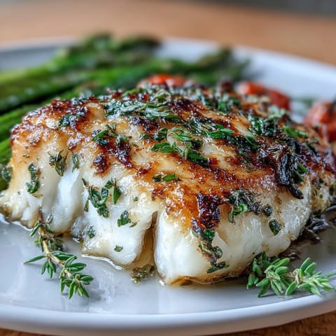 Flaky cod fillets seasoned with fresh lemon, garlic, and parsley, paired with tender asparagus and juicy roasted cherry tomatoes.  