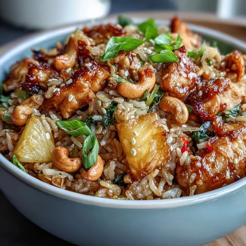 1. Sweet chili chicken pineapple fried rice with tender chicken, juicy pineapple, and crisp vegetables in a zesty sauce.  