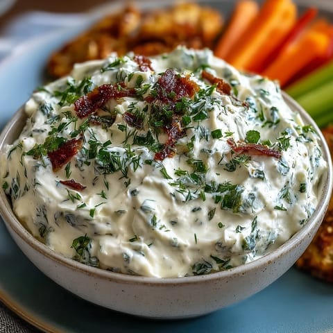 Creamy whipped cottage cheese ranch dip with fresh herbs, served with crisp veggie sticks for healthy snacking.