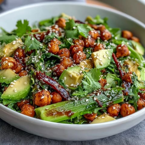 Crunchy celery peanut salad with soy ginger dressing in a white bowl, garnished with fresh cilantro and sesame seeds.  
