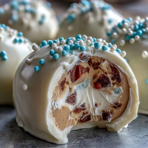 White chocolate peanut butter Easter eggs with colorful sprinkles, a creamy and festive dessert perfect for spring celebrations.