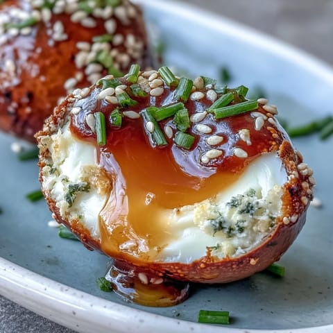 Perfectly soft-boiled spicy miso marinated eggs, glistening with savory umami sauce.
