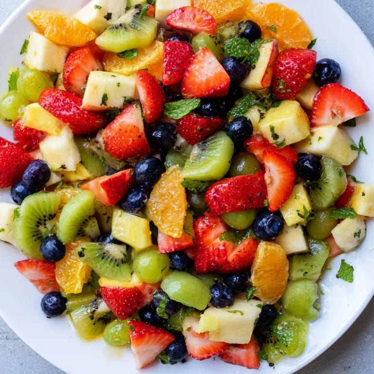 A bright, close-up of the delicious refreshing fruit salad, perfect for summer gatherings.