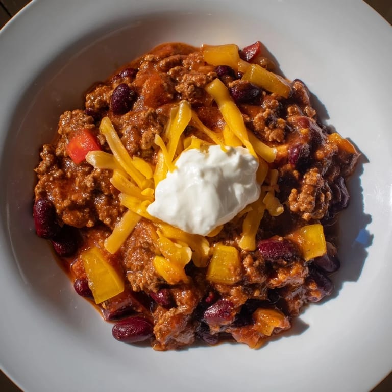 Fragrant Simple Weeknight Chili, a comforting bowl with a rich, savory aroma and vibrant colors.