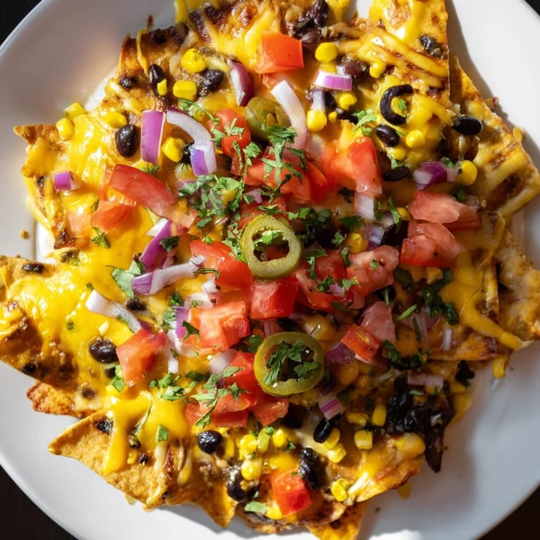 Cheesy, baked sheet pan nachos, a perfect appetizer with tomatoes, onions and cilantro.