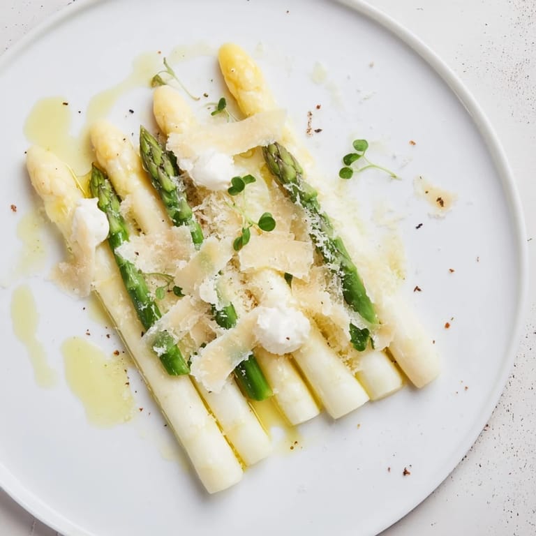 A stunning The Silver Birch: white asparagus salad with shaved cheese and fragrant, black truffle accents.