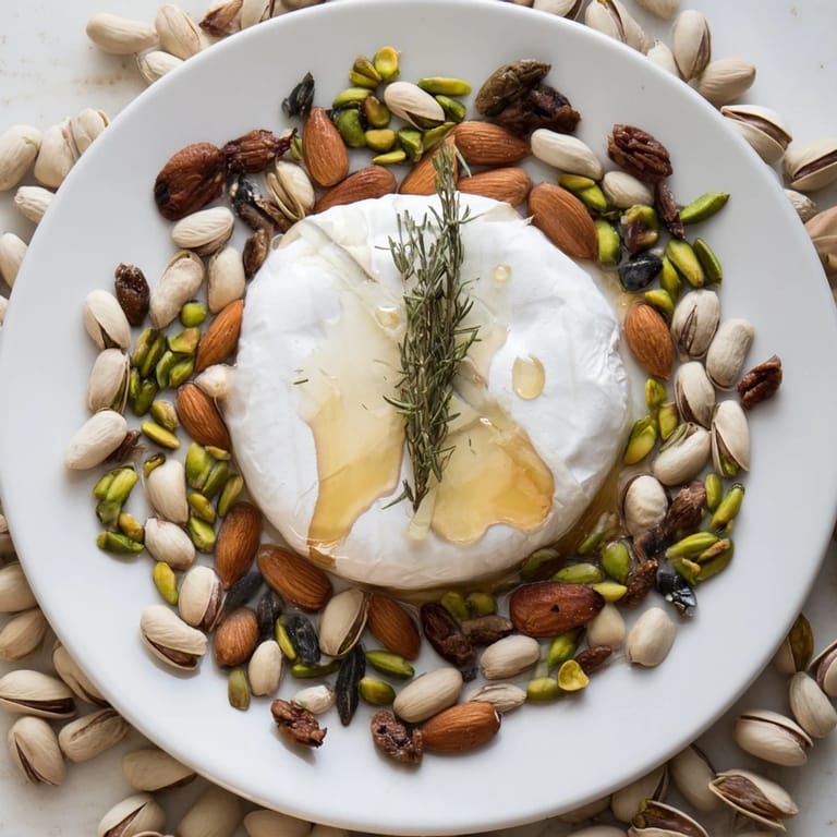 A visually stunning "The Labyrinth" grazing platter featuring a soft cheese surrounded by nuts and seeds.