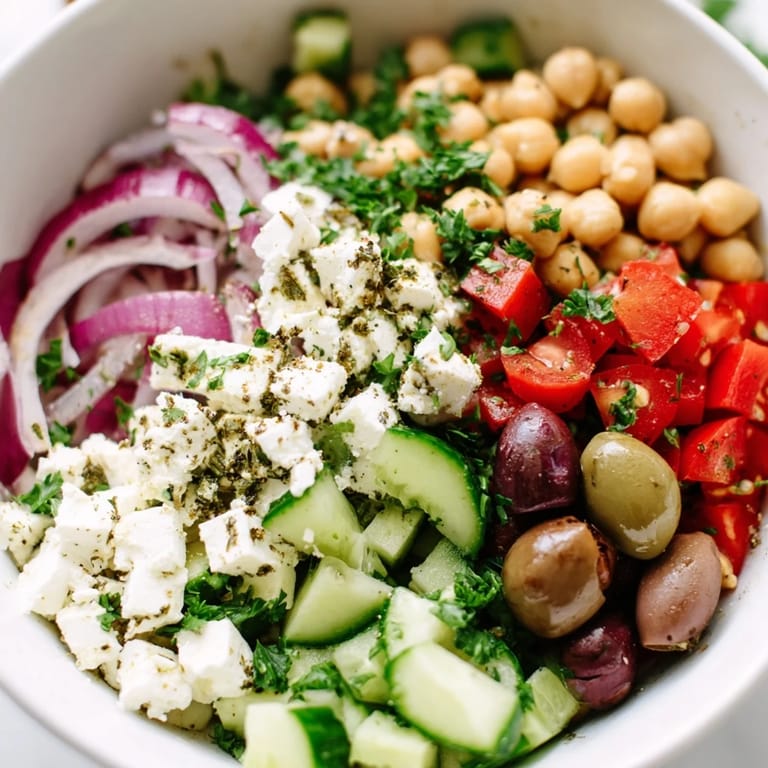 A close-up of a delicious Mediterranean Chickpea and Feta Bowl, a flavorful and easy vegan lunch.
