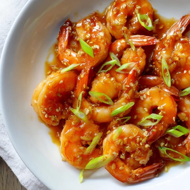 Sizzling Honey Garlic Shrimp with vibrant green onions, a quick and easy weeknight meal idea.