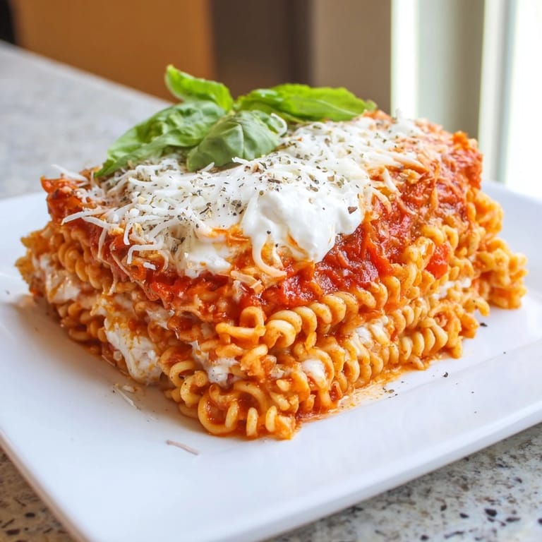 Delicious, layered ramen lasagna with gooey cheese, promising a comforting and hearty meal.