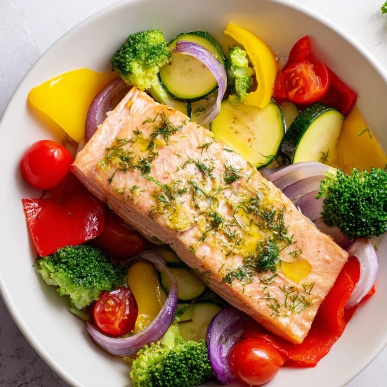 Freshly baked salmon sheet pan recipe, a delicious and easy one-pan meal, ready to serve immediately.