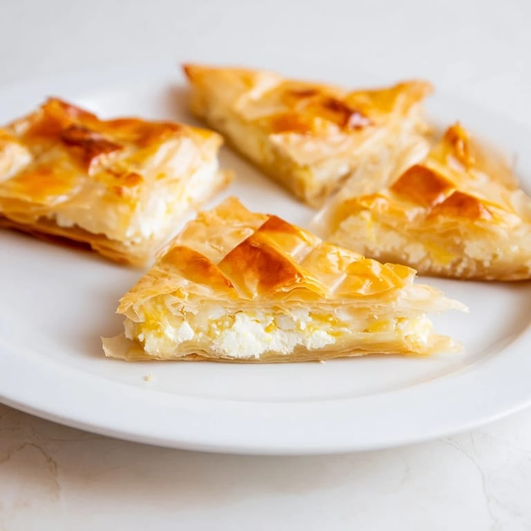 A close-up of a warm, just-baked Bulgarian Banitsa, showcasing its crispy, golden crust and layers.