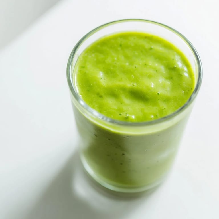 Refreshing Spinach-Hidden Smoothie poured into a mason jar, blending spinach with sweet mango for a healthy breakfast.  