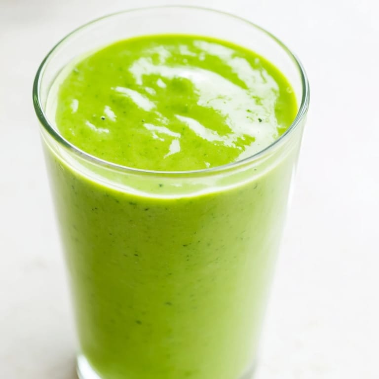 Close-up of creamy Spinach-Hidden Smoothie showing a bright green hue, served with a sprinkle of chia seeds.